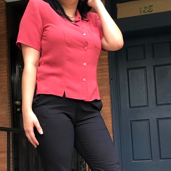 90s VINTAGE Dusty Rose/Burnt Sienna Women's Blouse - Picture 3 of 4